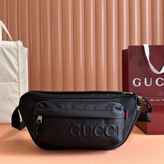 LARGE BELT BAG 34 IN BLACK CANVAS GREEN AND RED WEB DETAIL