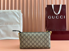 RUBBER EFFECT SMALL WALLET ON CHAIN 22.5 IN BEIGE AND DARK BROWN GG CALFSKIN