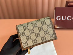 HORSEBIT 1955 CARD CASE WALLET 11.5 IN BEIGE EBONY GG CANVAS BROWN CALFSKIN