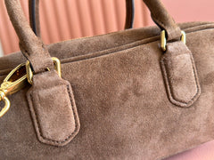 ARCADIE BAG 27 IN CEDAR BROWN SUEDE GOLD HARDWARE