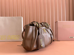 JOIE HAND BAG 32 IN BRUNETTE BROWN SHINY LAMBSKIN