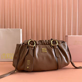 JOIE HAND BAG 32 IN BRUNETTE BROWN SHINY LAMBSKIN