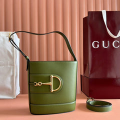 73 SMALL BUCKET BAG 20 IN GREEN SMOOTH CALFSKIN