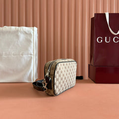 SMALL CROSSBODY BAG 23.5 IN BEIGE AND DARK BROWN GG CANVAS