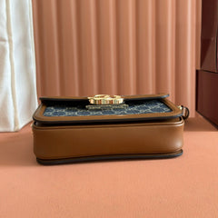 GO SMALL SHOULDER BAG 21.5 IN BLUE DENIM BROWN CALFSKIN