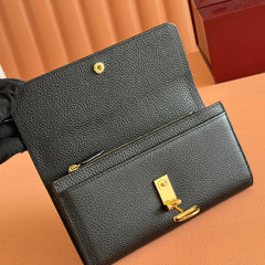 SOFTBIT CONTINENTAL WALLET 19 IN BLACK GRAINY CALFSKIN GOLD HARDWARE