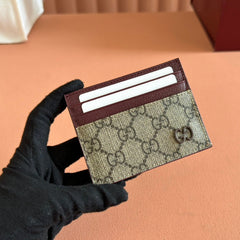 GG CARD CASE 10 IN BEIGE AND RED GG CALFSKIN