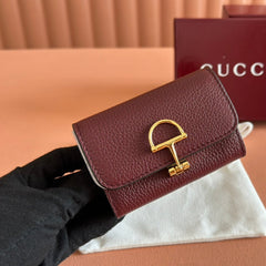 SOFTBIT CARD CASE 10.5 IN ROSSO ANCORA RED GRAINY CALFSKIN GOLD HARDWARE