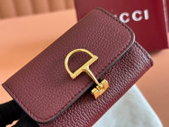 SOFTBIT CARD CASE 10.5 IN ROSSO ANCORA RED GRAINY CALFSKIN GOLD HARDWARE