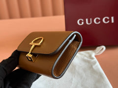 SOFTBIT CARD CASE 10.5 IN BROWN GRAINY CALFSKIN GOLD HARDWARE