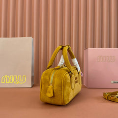 ARCADIE BAG 22 IN MUSTARD YELLOW SUEDE GOLD HARDWARE