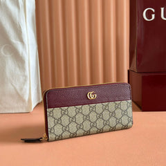 GG MARMONT 19 LONG WALLET IN RED AND BEIGE CALFSKIN