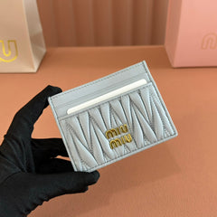 MATELASSÉ NAPPA LEATHER CARD HOLDER BLUE GRAY