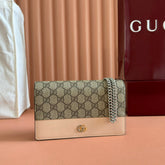 GG MARMONT WALLET ON CHAIN 20 BEIGE AND WHITE IN CALFSKIN