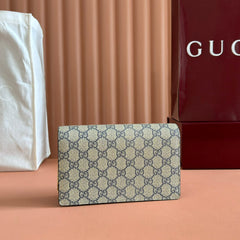 GG MARMONT WALLET ON CHAIN 20 BLUE PVC AND BEIGE IN CALFSKIN