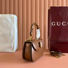 GUCCI BAMBOO MINI BAG 21 BROWN IN CALFSKIN