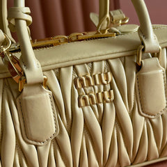 ARCADIE MATELASSÉ BAG 27 BEIGE IN CALFSKIN GOLD HARDWARE