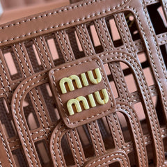 WOVEN HOLLOW BAG 24 IN DARK BROWN CALFSKIN