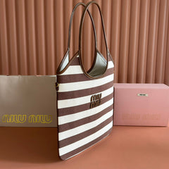 HOBO BAG 40 BROWN AND BEIGE STRIPED IN CANVAS