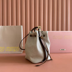 BUCKET BAG 22 BEIGE AND BRANDY IN CANVAS