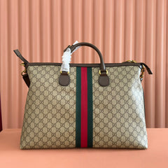 GG 25S SAVOY LARGE BAG 48 IN BEIGE AND EBONY GG SUPREME CANVAS