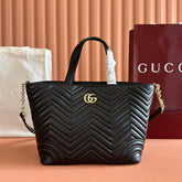 GUCCI 25S SMALL TOTE BAG 39 CM IN BLACK CALFSKIN WITH GOLD HARDWARE