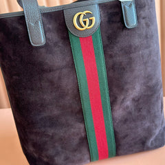 GUCCI 25S OPHIDIA MEDIUM TOTE 36 CM IN DARK CHOCOLATE BROWN SUEDE
