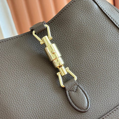 GUCCI 25S JACKIE 1961 SMALL BAG 28 CM IN DARK BROWN LEATHER WITH GOLD HARDWARE