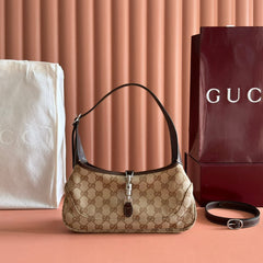 GUCCI 25S JACKIE MONOGRAM 27 CM IN LIGHT BROWN CANVAS AND CALFSKIN