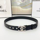 DOUBLE C BELT 30MM IN BLACK QUILTED LEATHER WITH SILVER BUCKLE