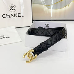 DOUBLE C BELT 30MM IN BLACK QUILTED LEATHER WITH GOLD BUCKLE