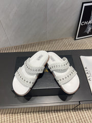 ALAIA DOUBLE-STRAP SANDALS 25S IN WHITE CALFSKIN