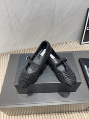 ALAIA MARY JANE FLATS WOVEN PATTERN 25S IN BLACK CALFSKIN