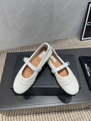 ALAIA MARY JANE FLATS WOVEN PATTERN 25S IN WHITE CALFSKIN