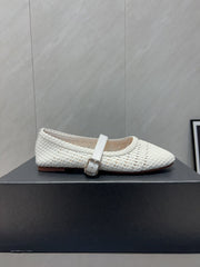 ALAIA MARY JANE FLATS WOVEN PATTERN 25S IN WHITE CALFSKIN