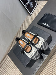 ALAIA MARY JANE FLATS WOVEN PATTERN 25S IN WHITE MIX BLACK CALFSKIN