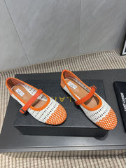 ALAIA MARY JANE FLATS WOVEN PATTERN 25S IN WHITE MIX ORANGE CALFSKIN