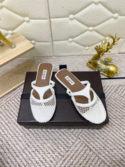 ALAIA BREATHABLE FLAT-TOE MULES 25S IN WHITE CALFSKIN
