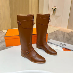 HM 25S RIDING BOOTS IN BROWN LAMBSKIN WITH SILVER HARDWARE