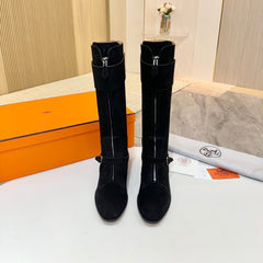 HM 25S RIDING BOOTS IN BLACK SUEDE WITH SILVER HARDWARE
