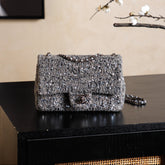 CHANEL 25S FLAP BAG 21 CM IN DARK GREY SEQUINED TWEED
