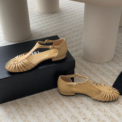 Summer New Hollow Roman Sandals Metalic gold Sheepskin