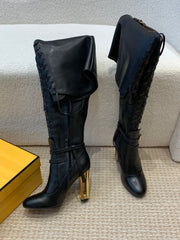 FE FEEL SANDALS IN BROWN AND BLACK FABRIC