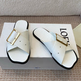 PETAL BELT FLAT SANDAL IN WHITE CALFSKIN