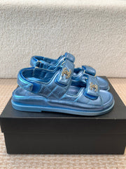 DAD SANDAL IN TEAL BLUE SHEEPSKIN