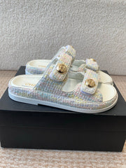 DAD SANDAL IN WHITE FABRIC WITH SEQUINS MULE