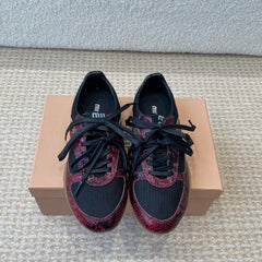 GYMNASIUM SNEAKER IN BLACK FABRIC AND BLACK RED SNAKE EFFECT CALFSKIN