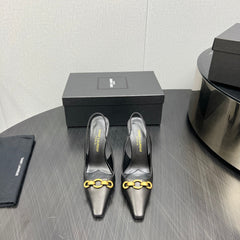 GOLD CHAIN ATTACHED HIGH SLINGBACK IN BLACK SMOOTH LAMBSKIN