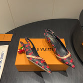 LV HIGH SLINGBACK LOGO AND CHERRY PRINT 25S 55MM IN DARK BROWN CALFSKIN