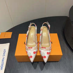 LV HIGH SLINGBACK LOGO AND CHERRY PRINT 25S 55MM IN BLUSH NUDE DENIM